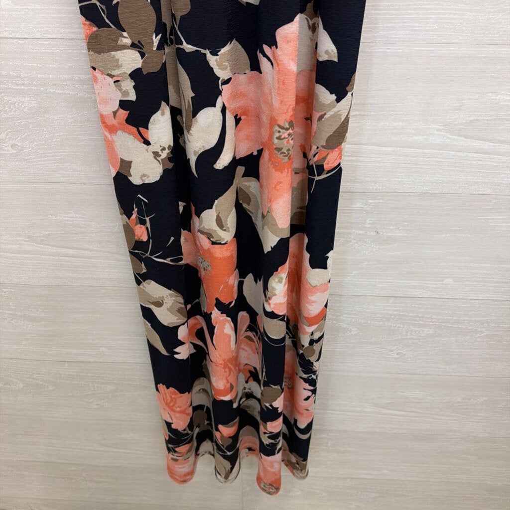 Pink Lily Navy/ Pink Floral Print Sleeveless Maxi Dress Small