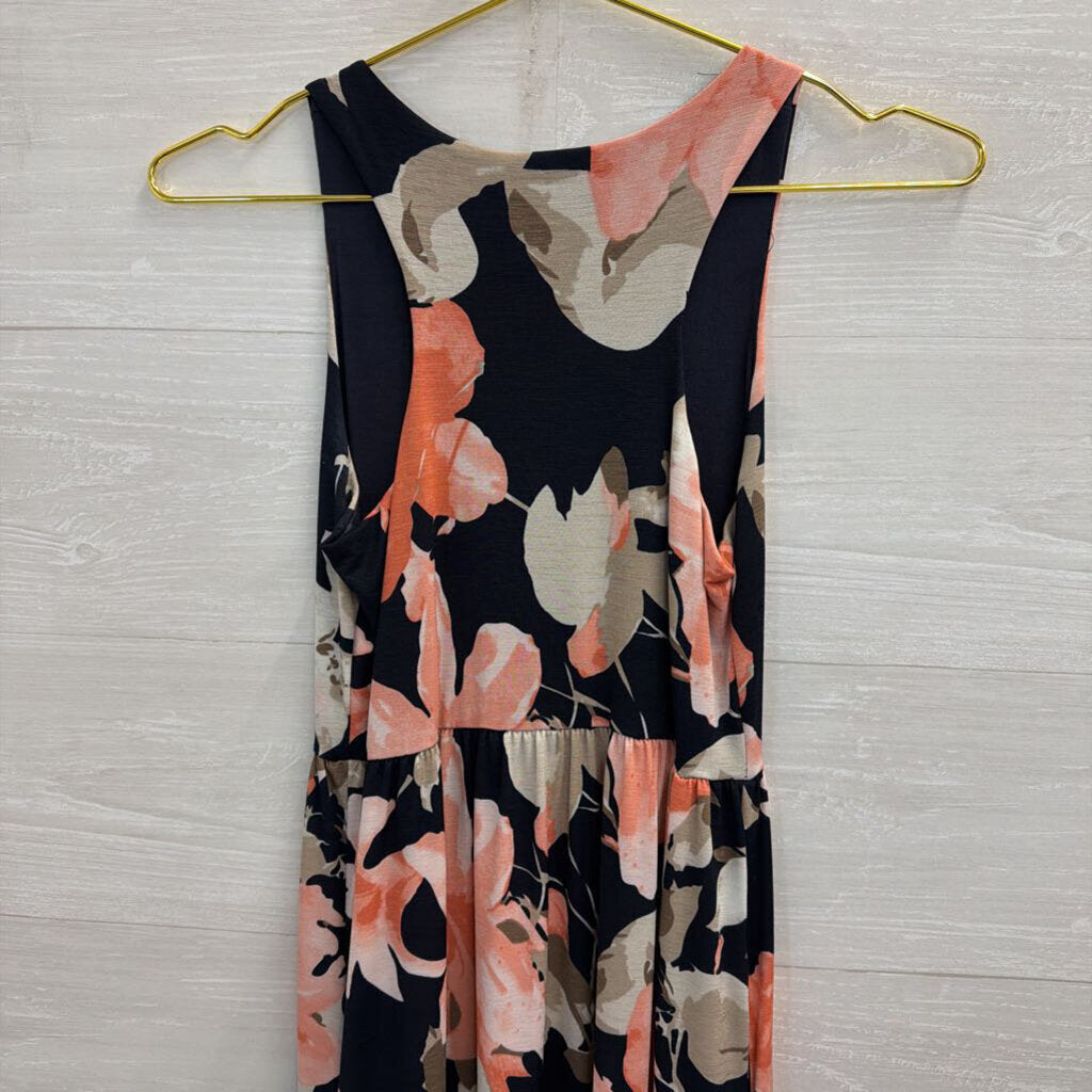 Pink Lily Navy/ Pink Floral Print Sleeveless Maxi Dress Small