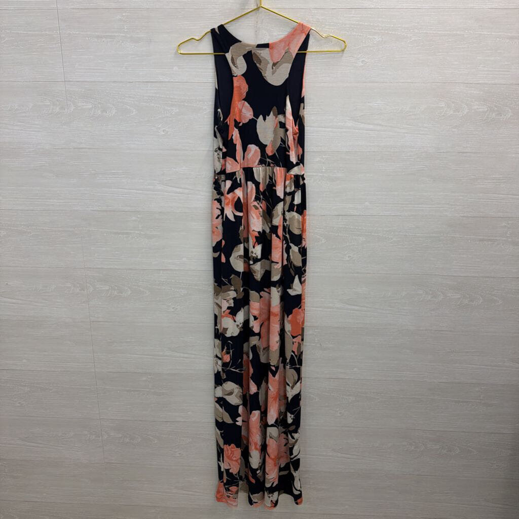Pink Lily Navy/ Pink Floral Print Sleeveless Maxi Dress Small