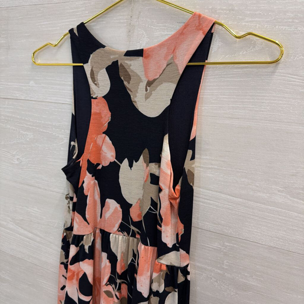 Pink Lily Navy/ Pink Floral Print Sleeveless Maxi Dress Small