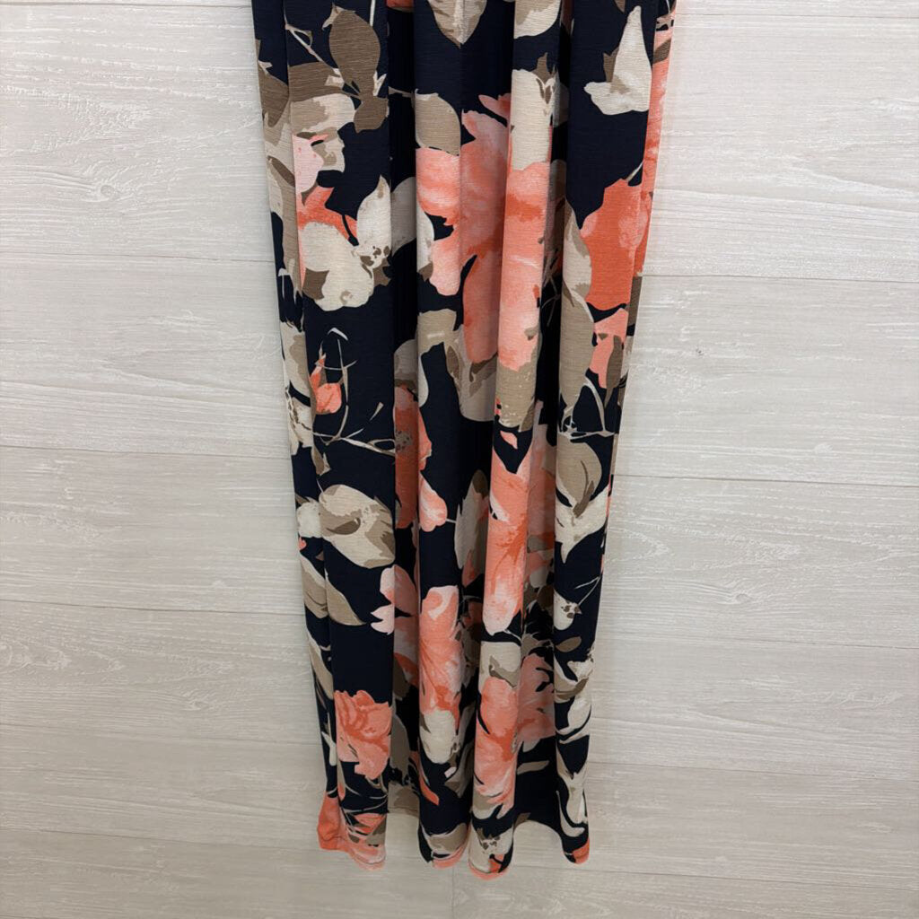 Pink Lily Navy/ Pink Floral Print Sleeveless Maxi Dress Small