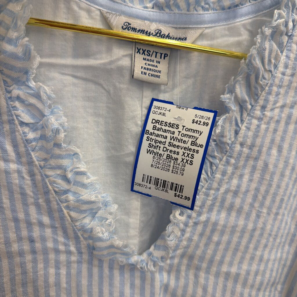 Tommy Bahama White/ Blue Striped Sleeveless Shift Dress XXS