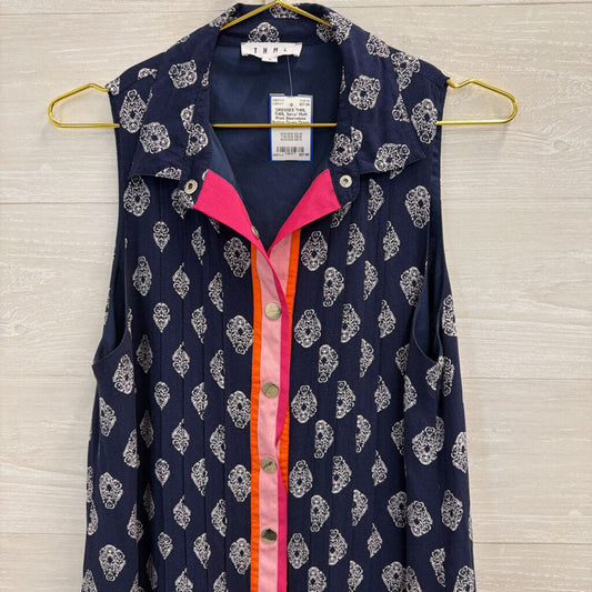 THML Navy/ Multi Print Sleeveless Button Down Dress Small