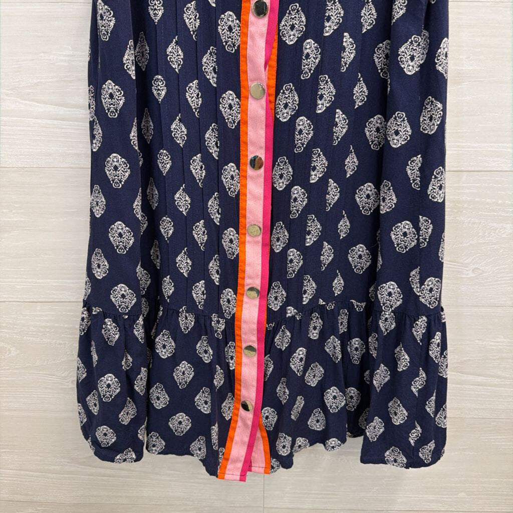 THML Navy/ Multi Print Sleeveless Button Down Dress Small