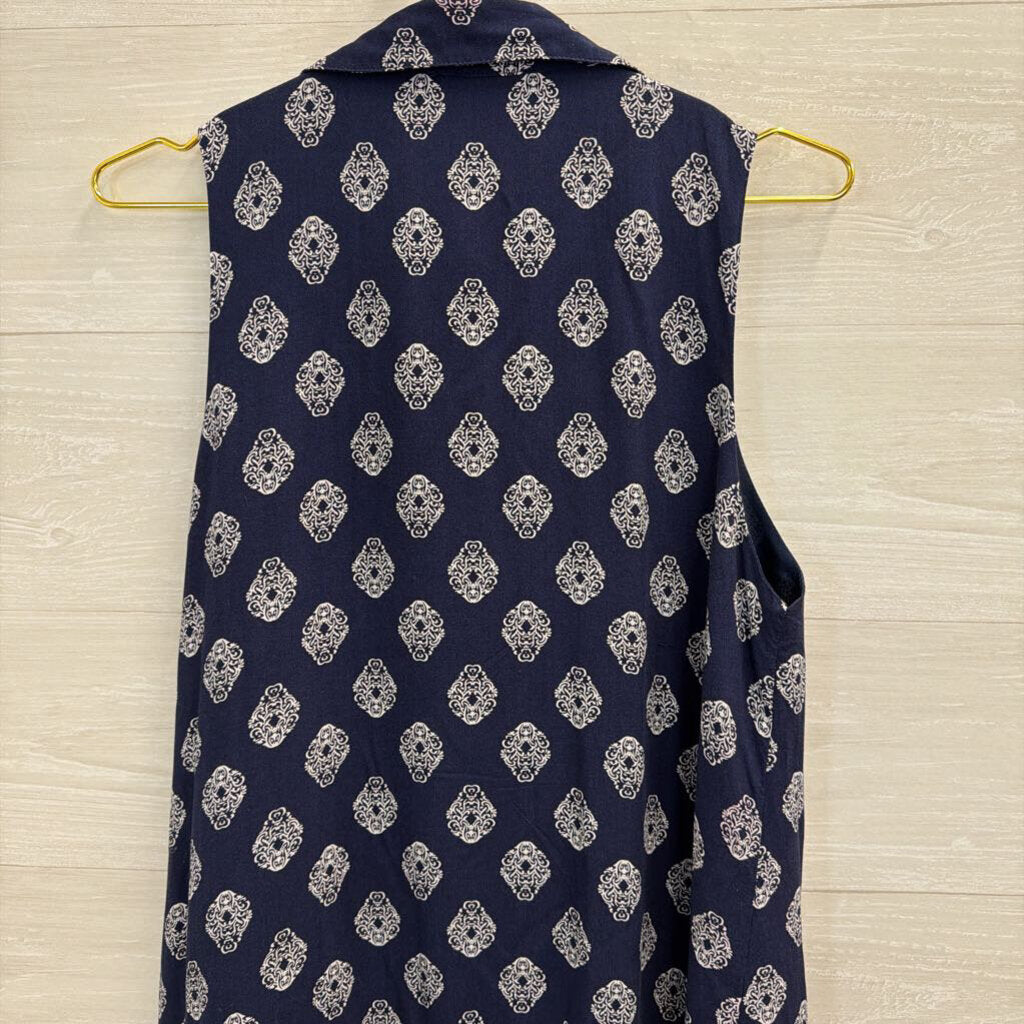 THML Navy/ Multi Print Sleeveless Button Down Dress Small