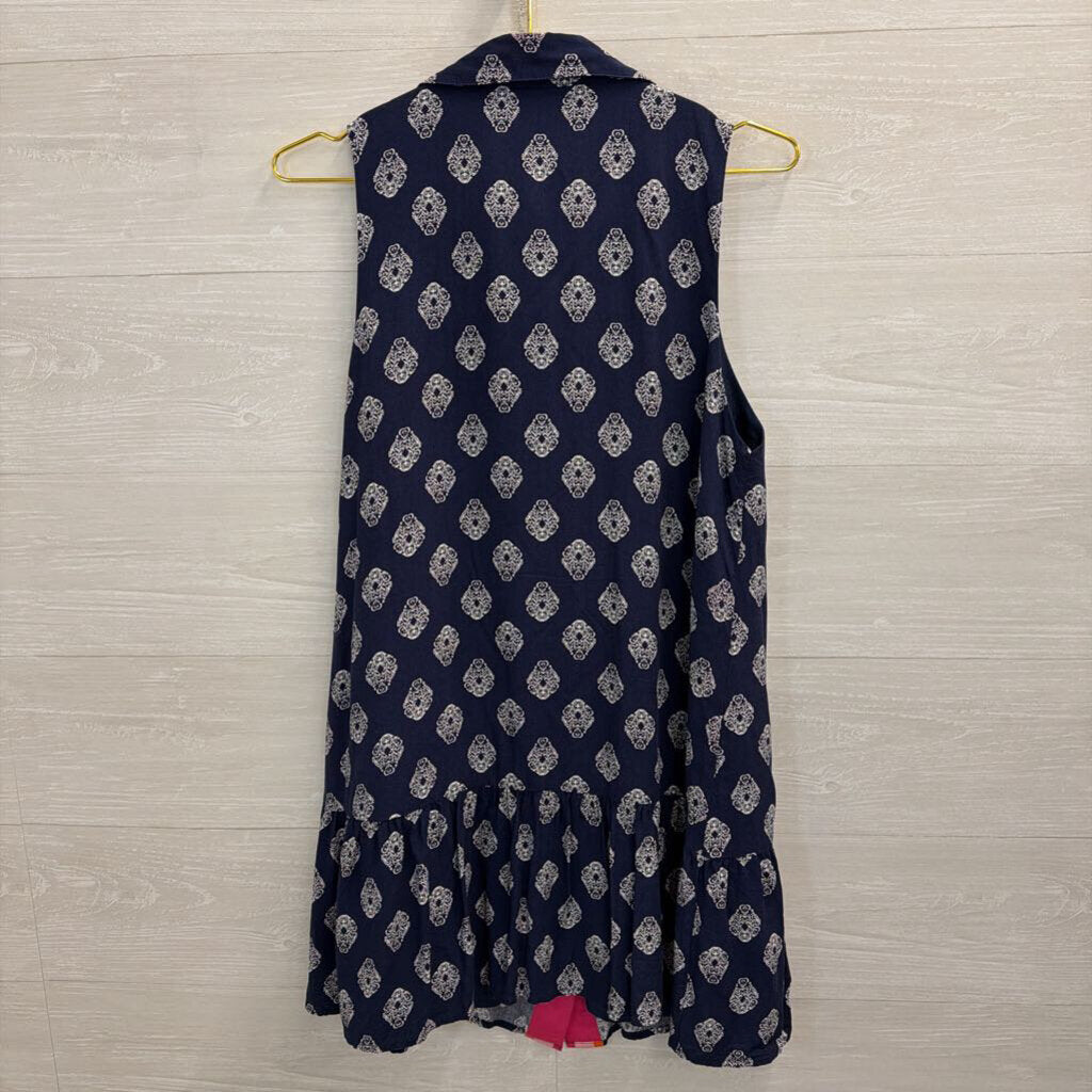 THML Navy/ Multi Print Sleeveless Button Down Dress Small