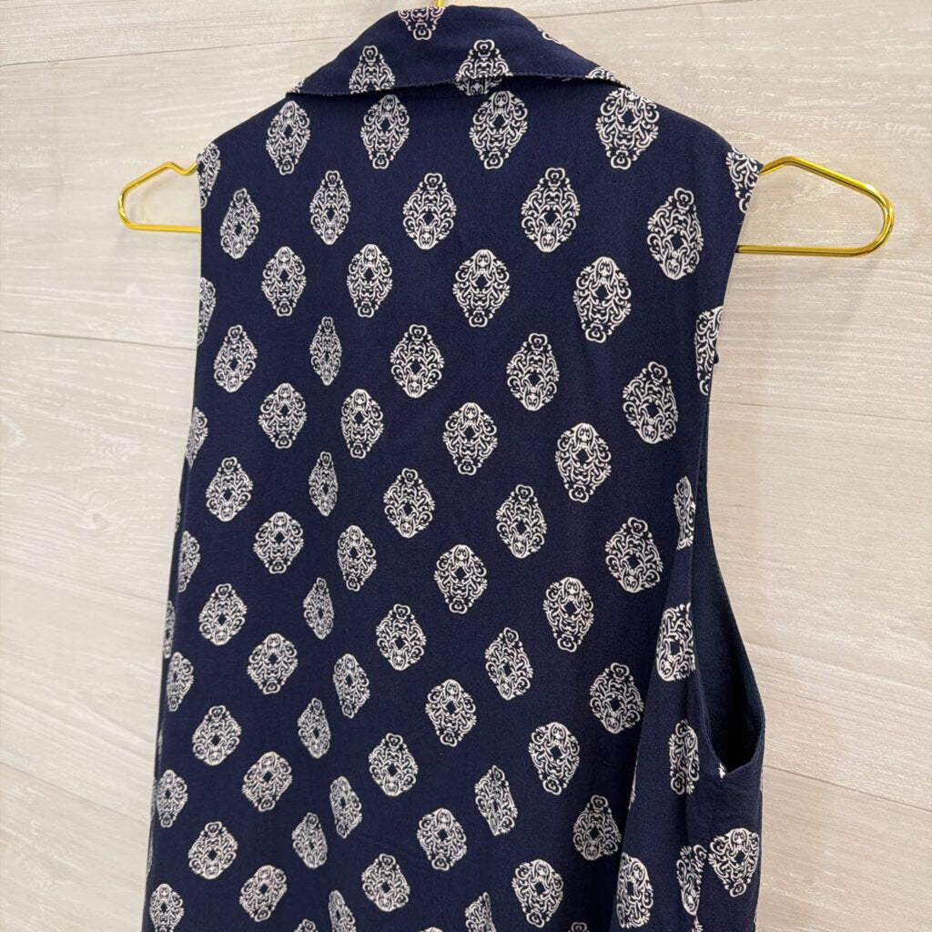 THML Navy/ Multi Print Sleeveless Button Down Dress Small