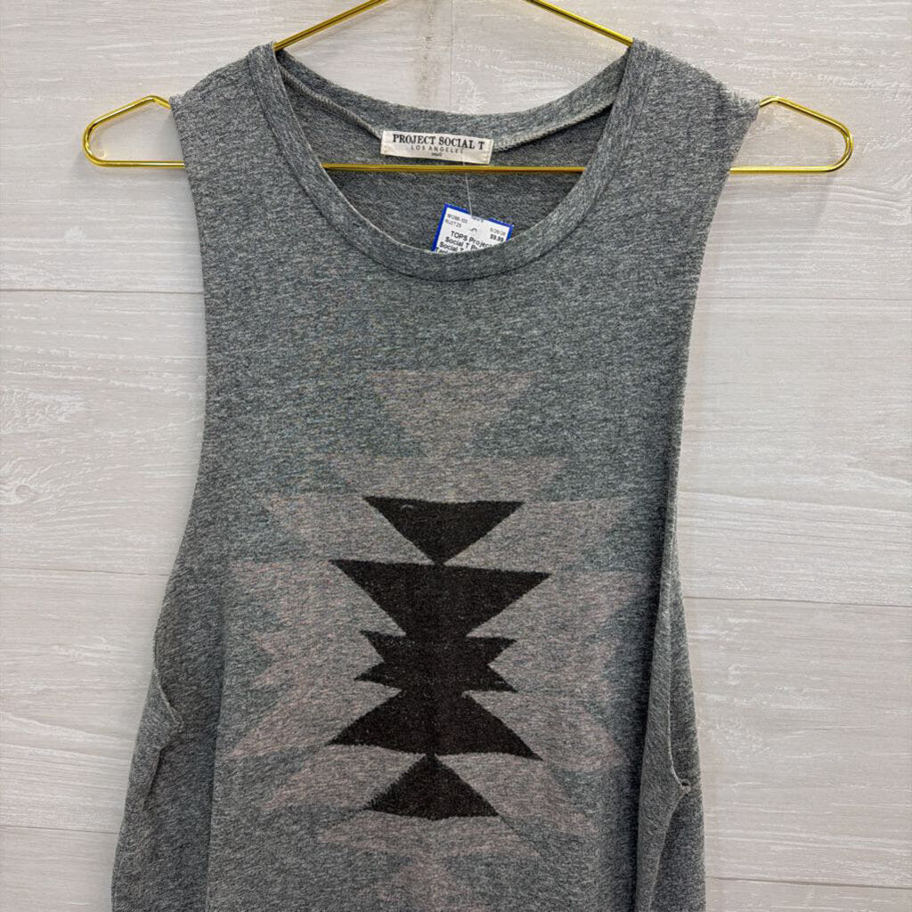 Project Social T Grey Print Tank Top Small