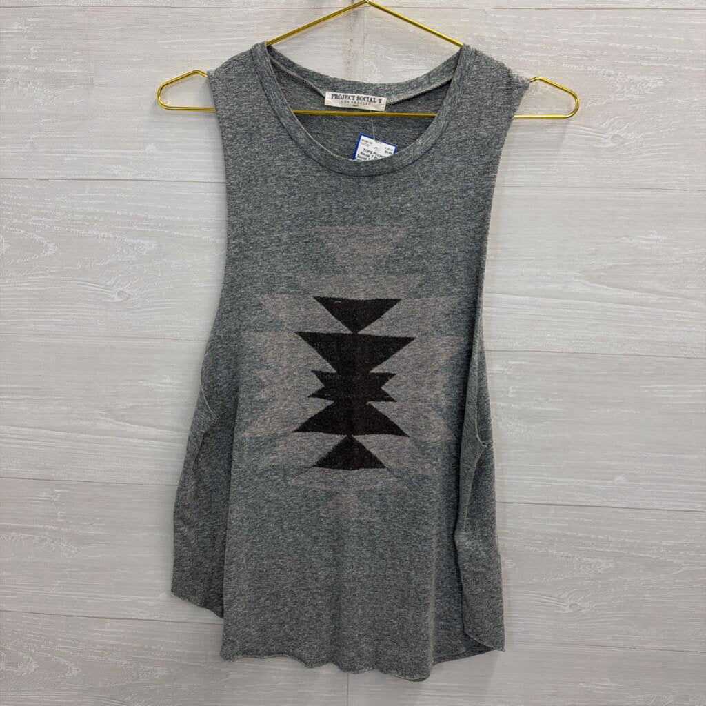 Project Social T Grey Print Tank Top Small