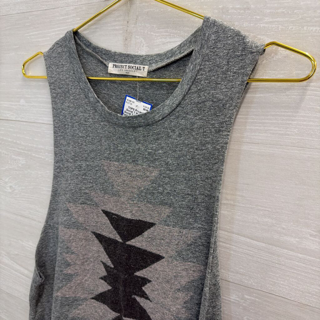 Project Social T Grey Print Tank Top Small