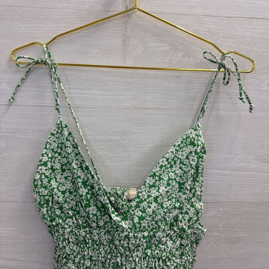 Sim and Sam Green/ White Print Cropped Tank Top Small