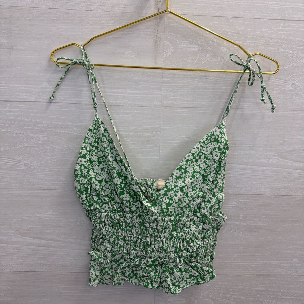 Sim and Sam Green/ White Print Cropped Tank Top Small