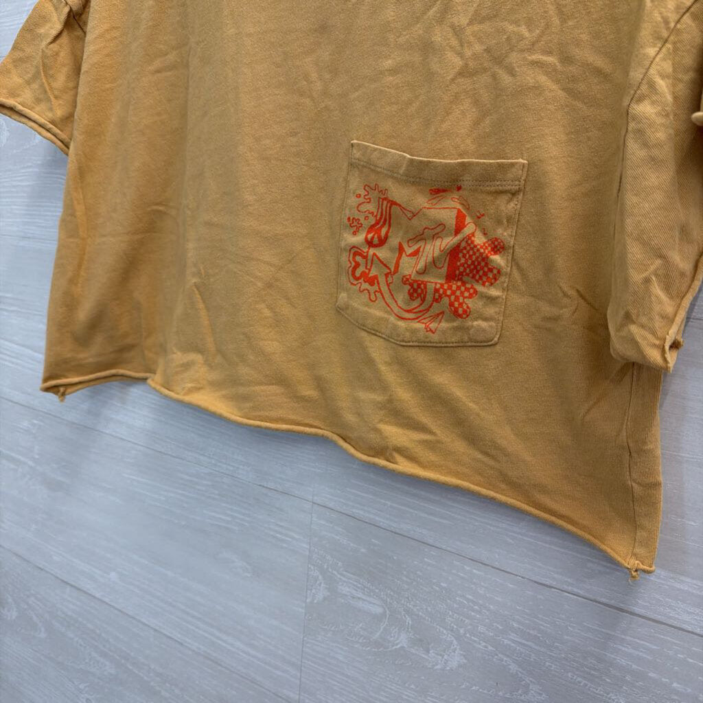 Offline Yellow Cropped MTV Short Sleeve Graphic Tee Medium