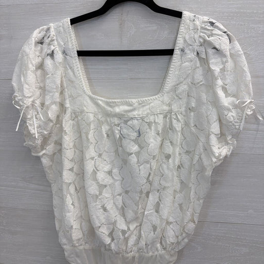 Intimately Free People White Sheer Lace Short Puff Sleeve Bodysuit Medium