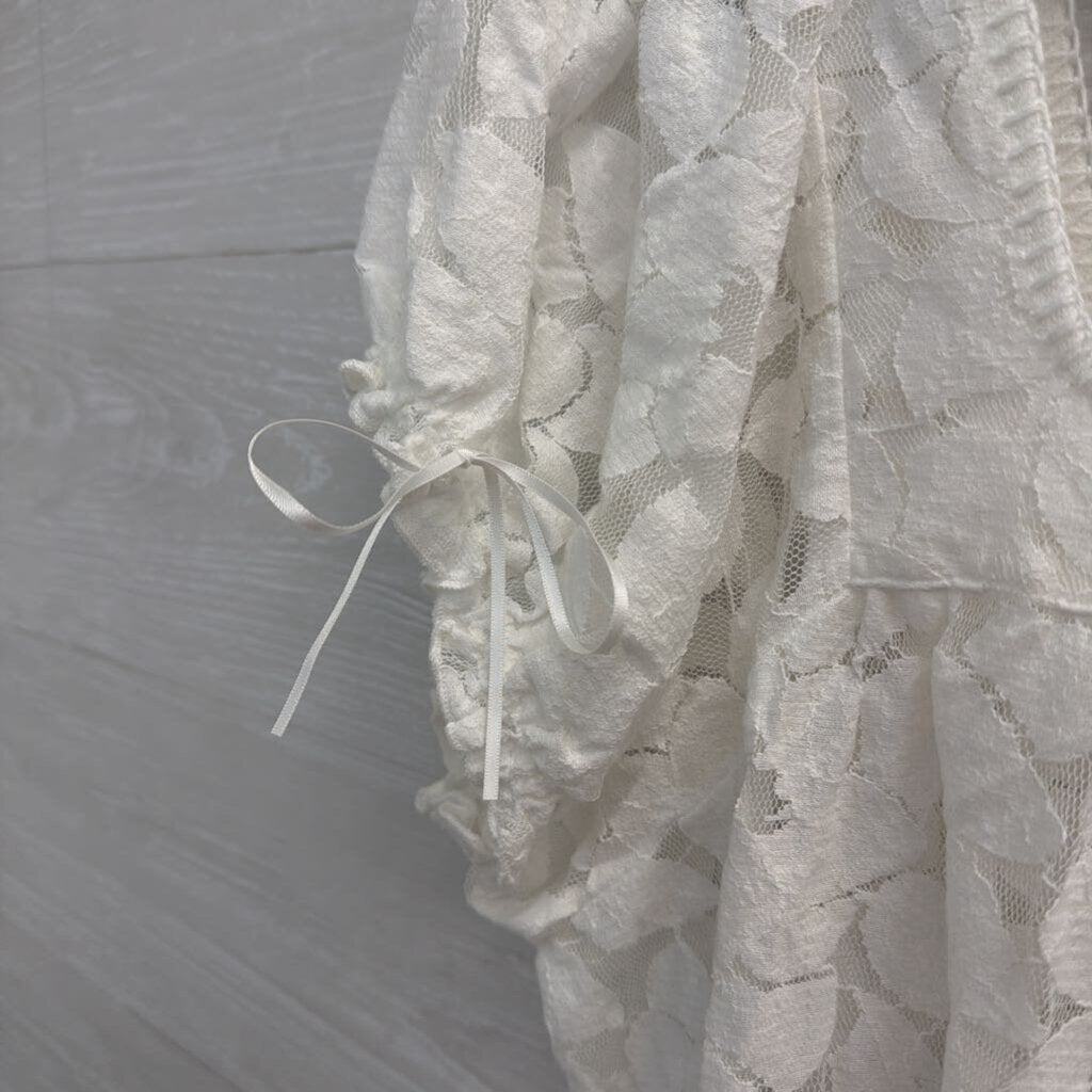 Intimately Free People White Sheer Lace Short Puff Sleeve Bodysuit Medium