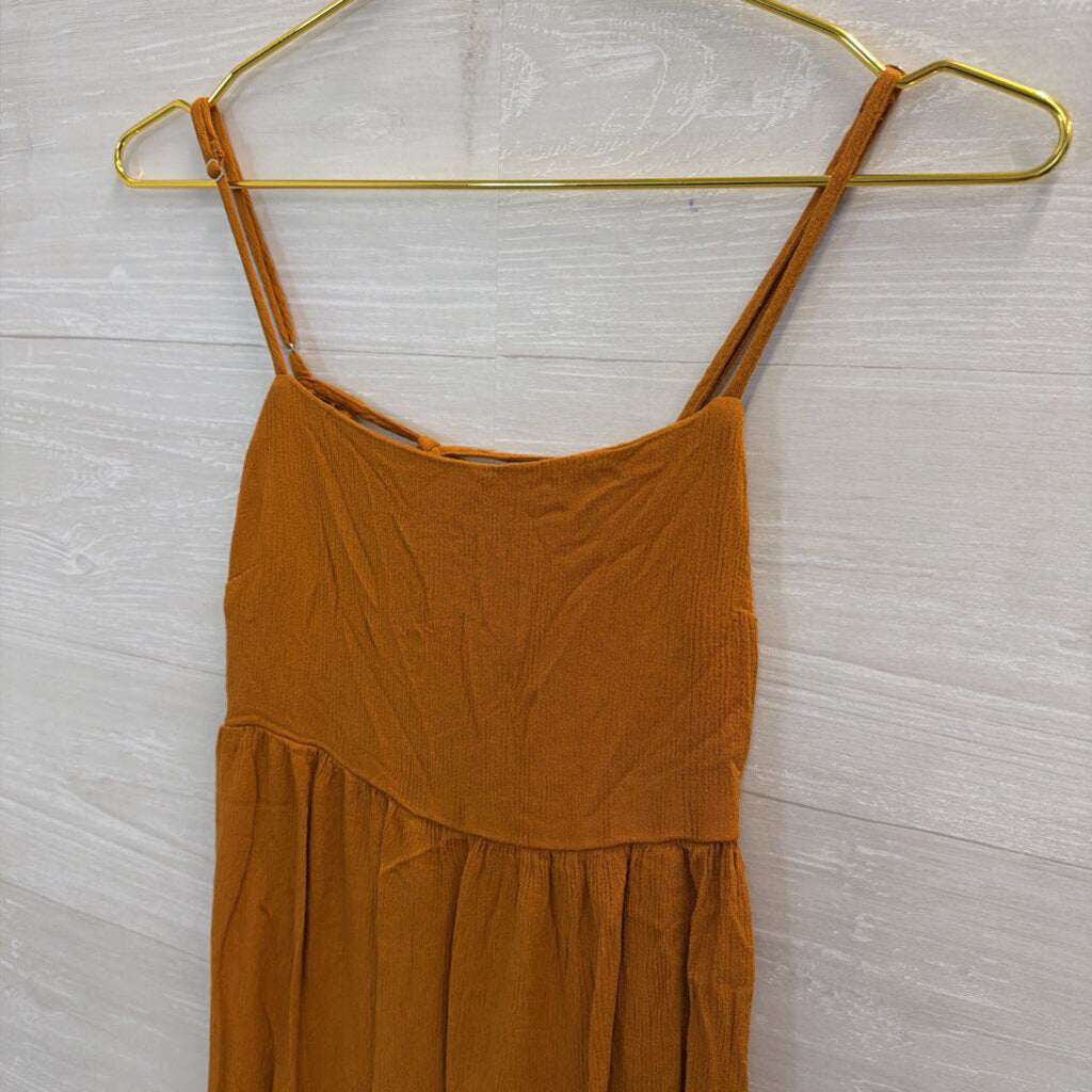 Brown Textured Tie Back Dress Medium