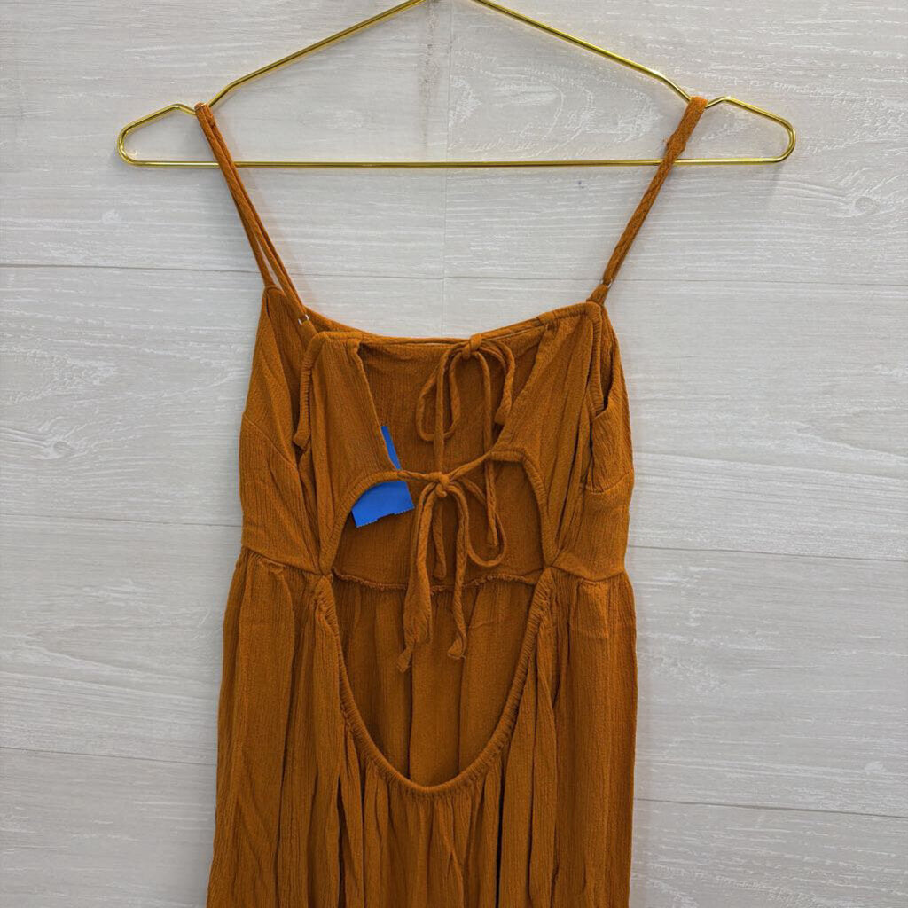 Brown Textured Tie Back Dress Medium