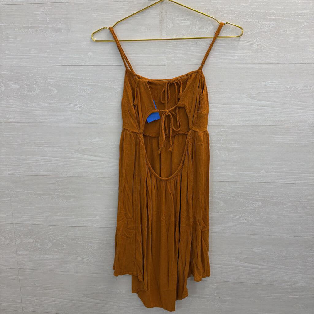 Brown Textured Tie Back Dress Medium