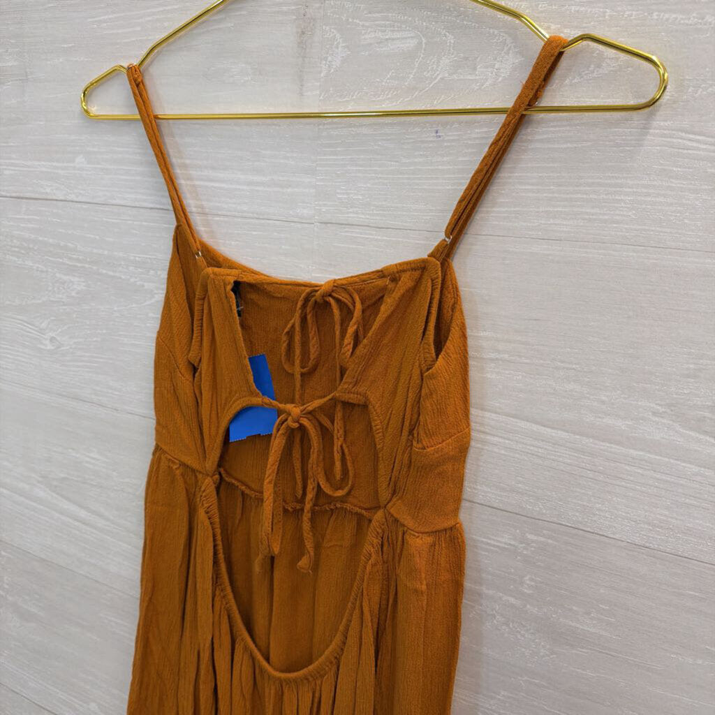 Brown Textured Tie Back Dress Medium