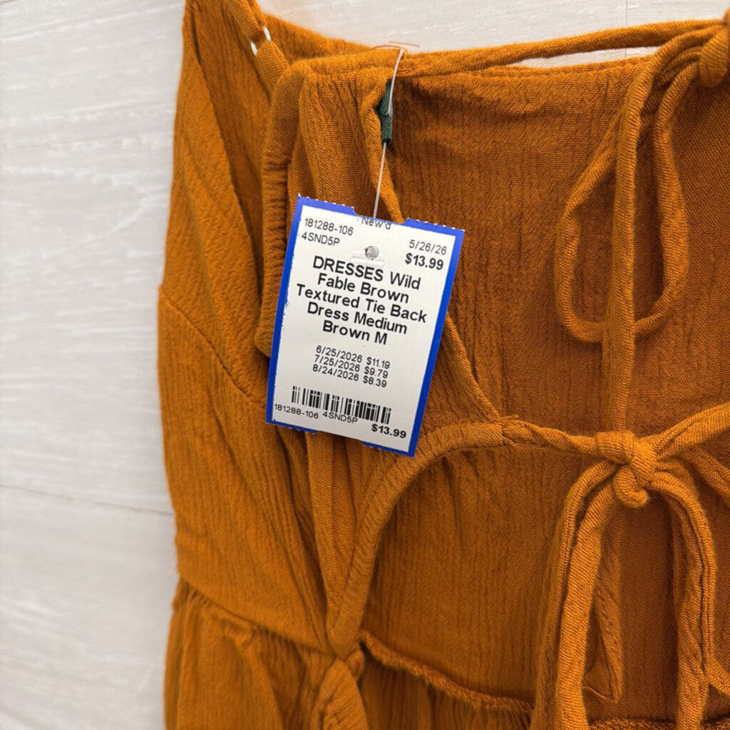 Brown Textured Tie Back Dress Medium