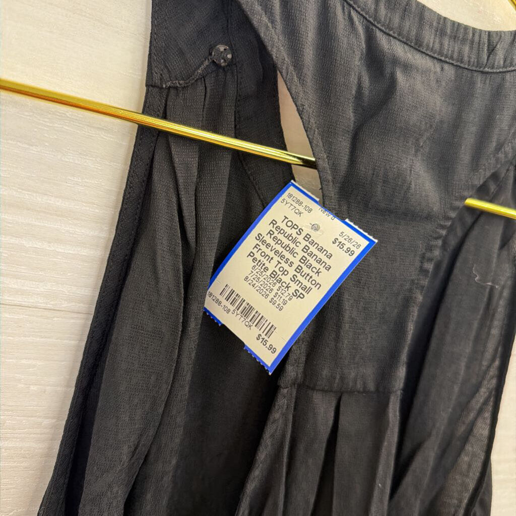 Banana Republic Black Sleeveless Button Front Top Small Petite