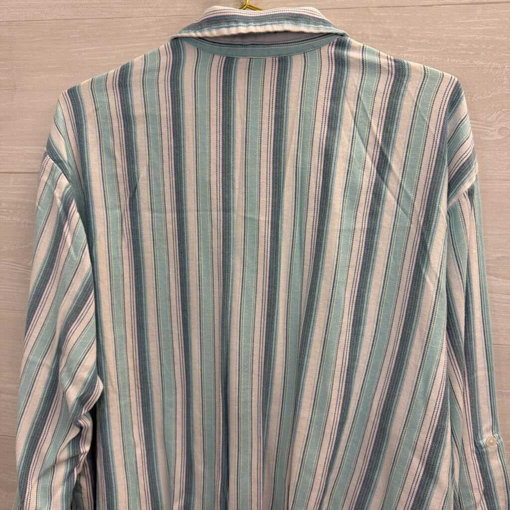 Chicos White/ Blue Striped Long Sleeve Button Down Top 2