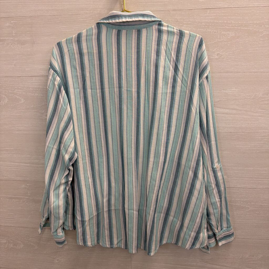 Chicos White/ Blue Striped Long Sleeve Button Down Top 2