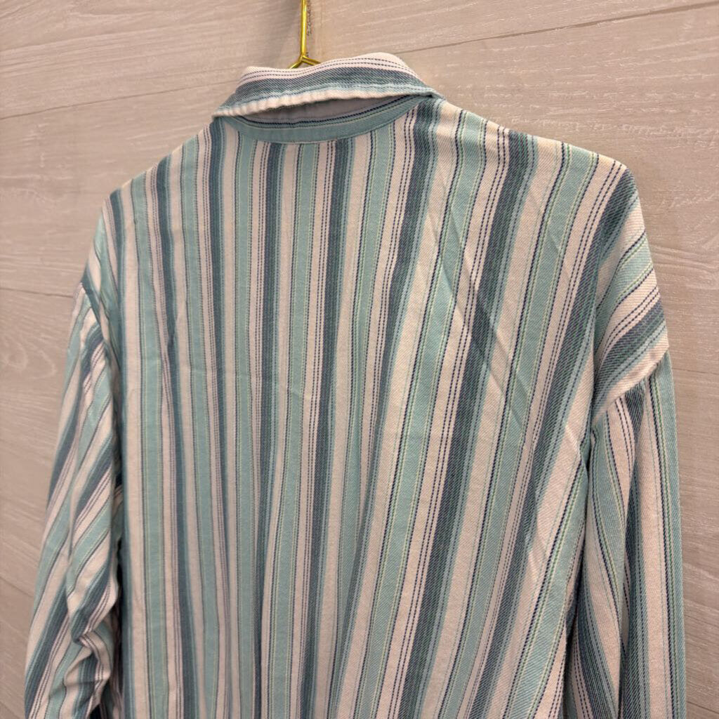 Chicos White/ Blue Striped Long Sleeve Button Down Top 2