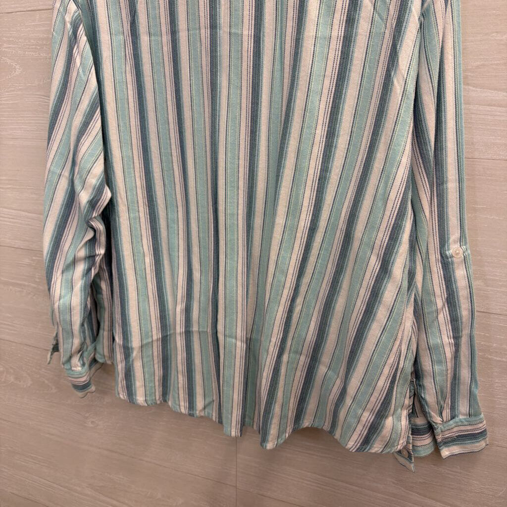 Chicos White/ Blue Striped Long Sleeve Button Down Top 2