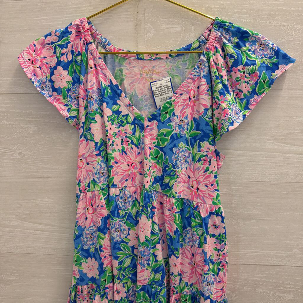 Lilly Pulitzer Blue/ Pink Print Short Sleeve Dress Extra Small