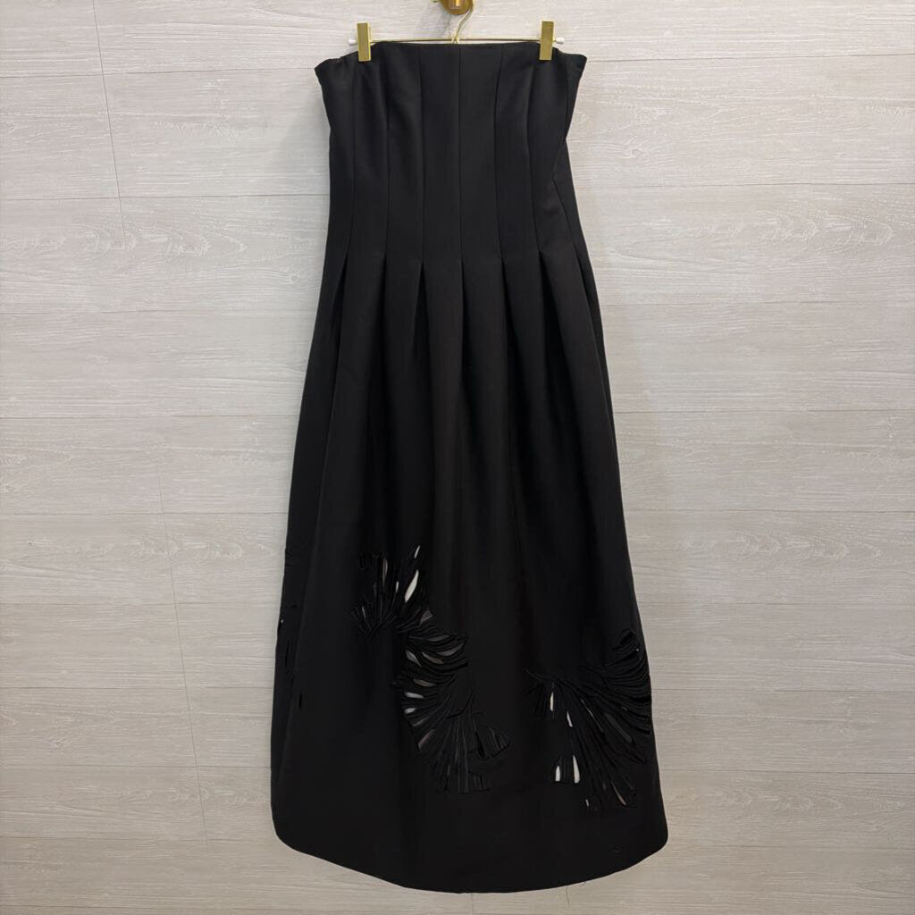 Halston Black Strapless Laser Cut Hem Long Formal Dress 8