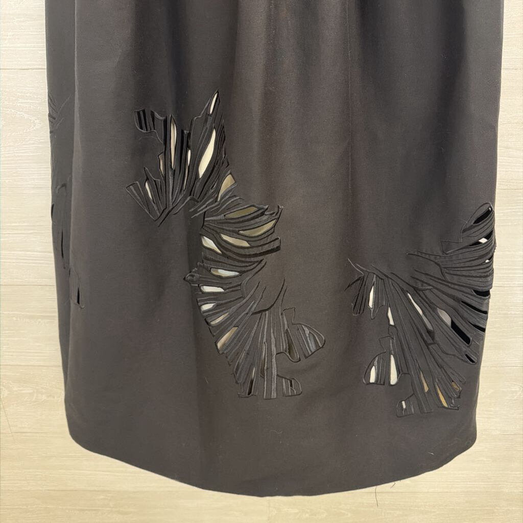 Halston Black Strapless Laser Cut Hem Long Formal Dress 8