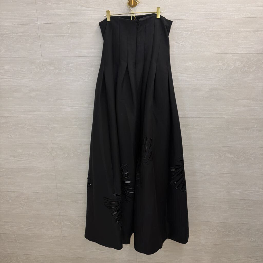 Halston Black Strapless Laser Cut Hem Long Formal Dress 8