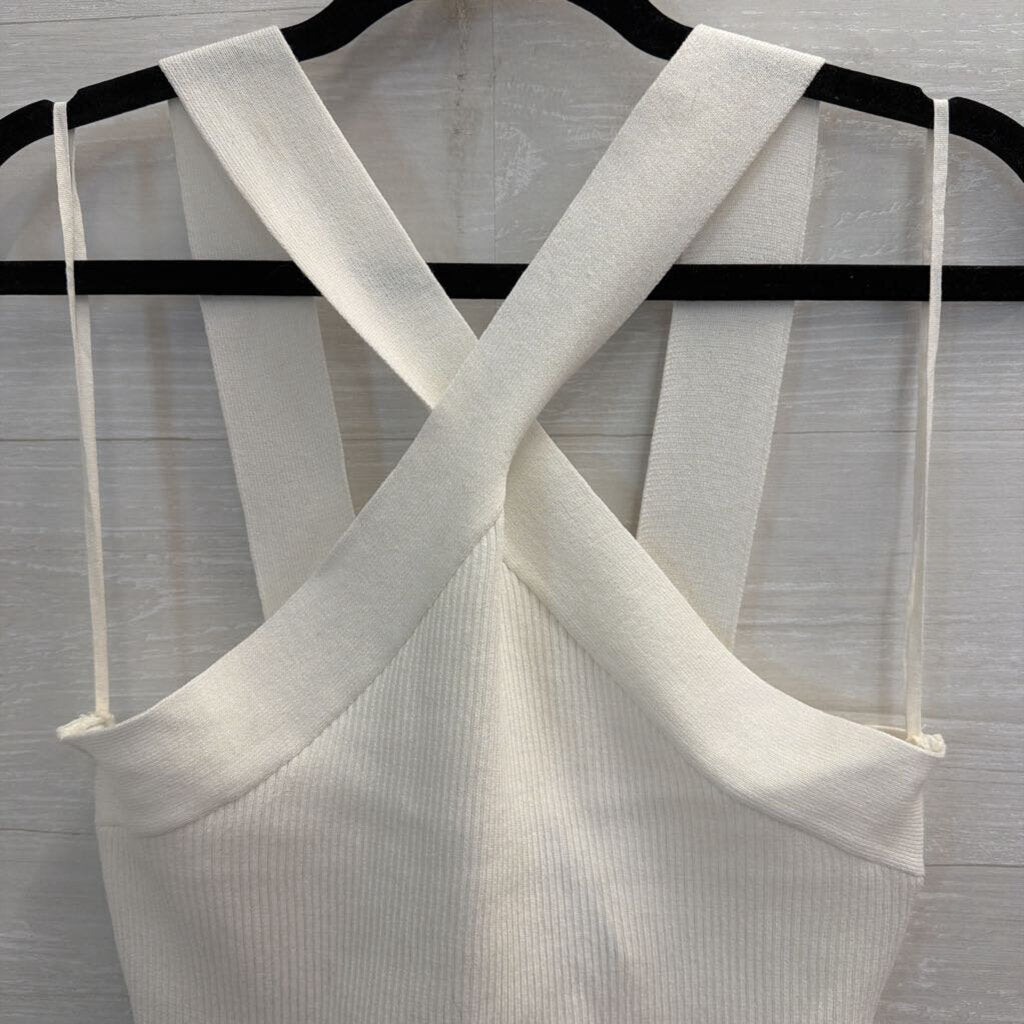 Fab'rik White Ribbed Cross Neck Cropped Tank Top Medium