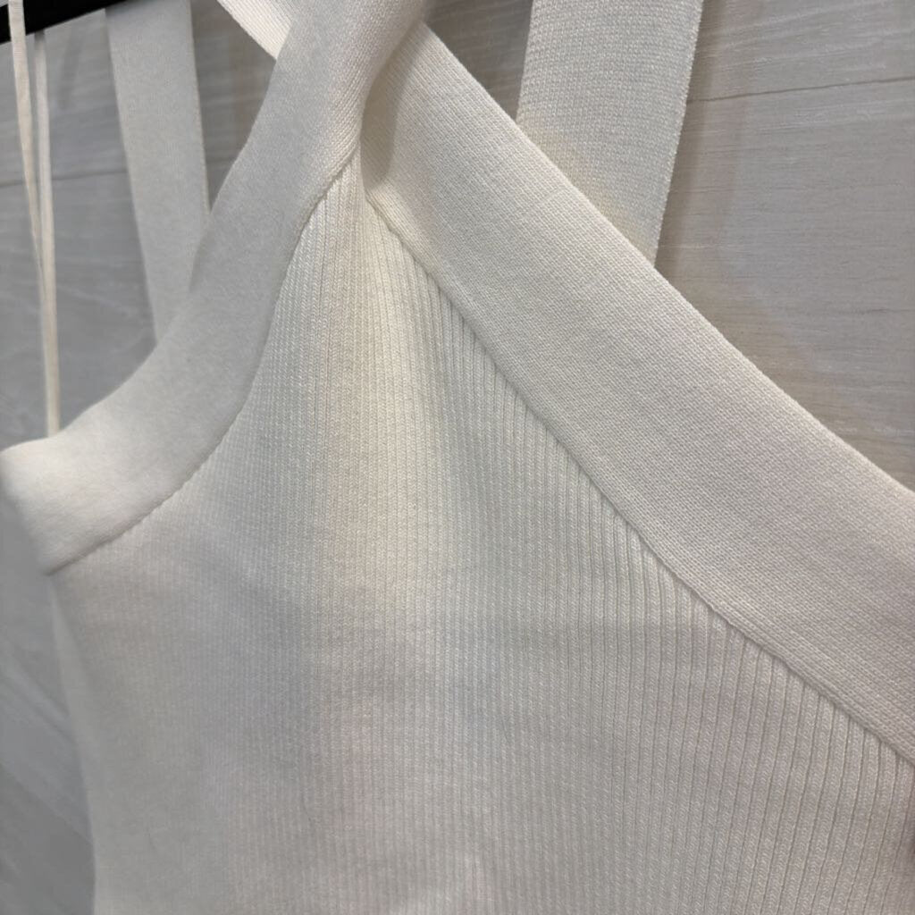 Fab'rik White Ribbed Cross Neck Cropped Tank Top Medium