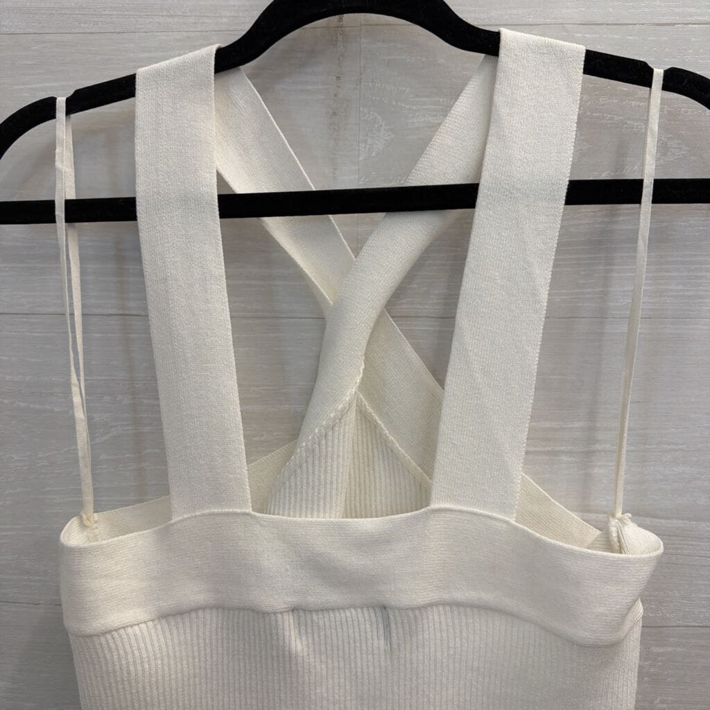 Fab'rik White Ribbed Cross Neck Cropped Tank Top Medium