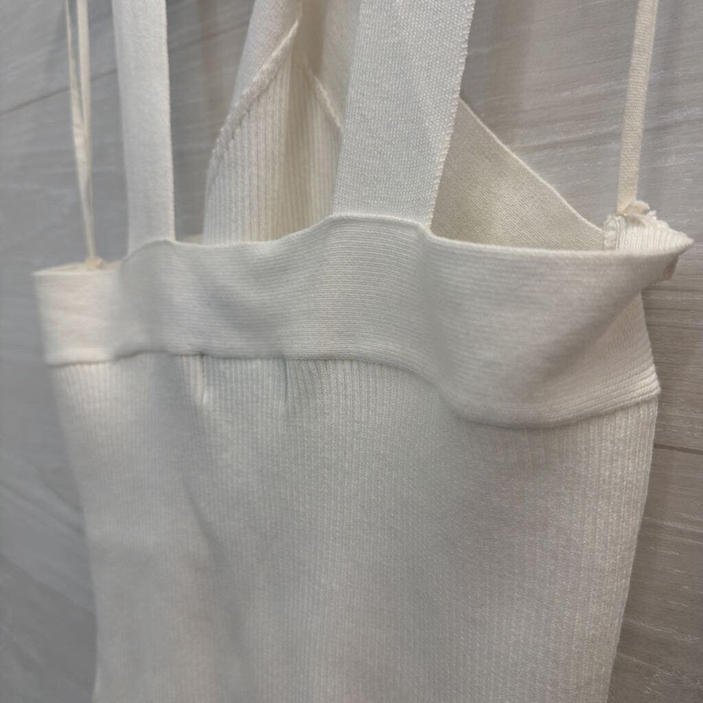Fab'rik White Ribbed Cross Neck Cropped Tank Top Medium