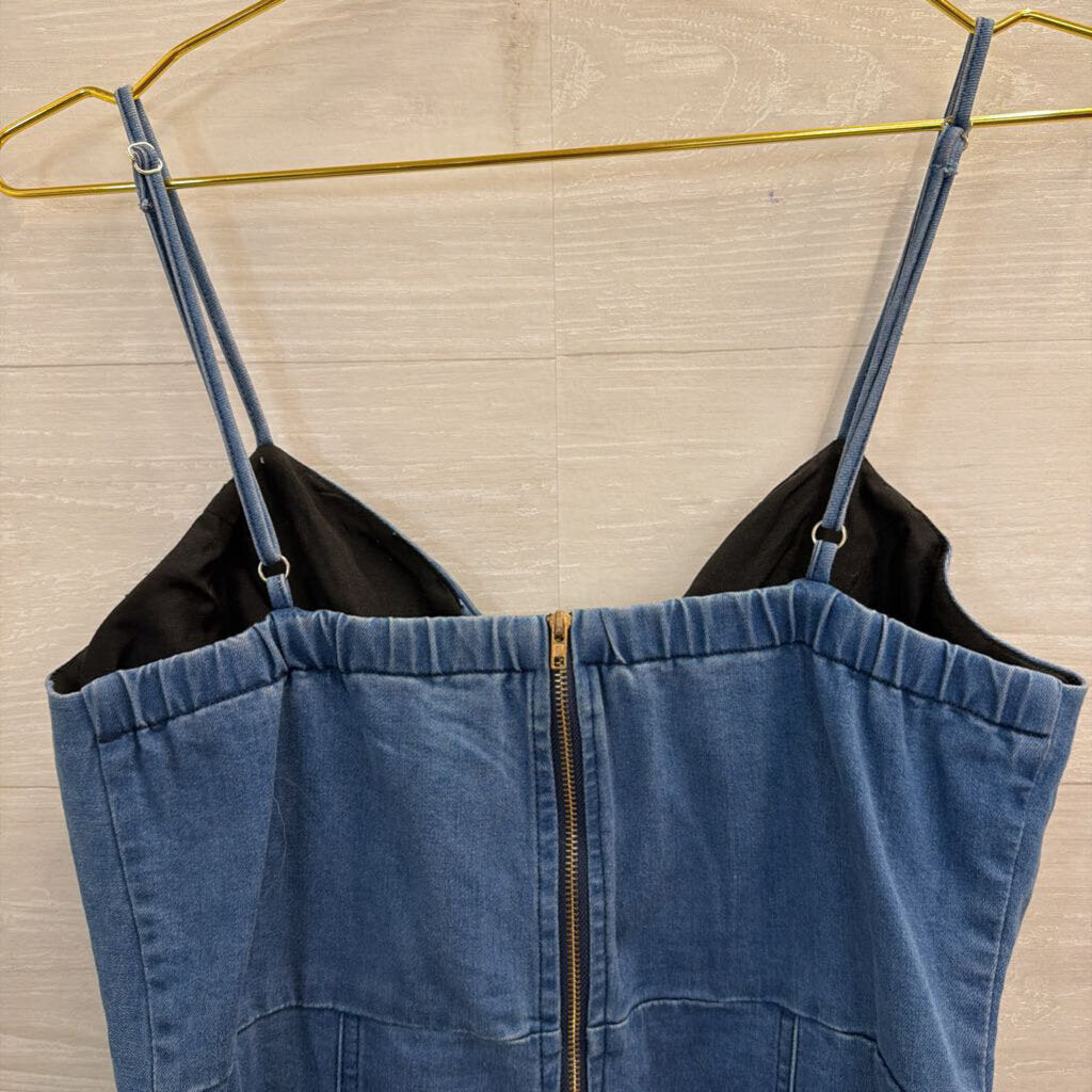 Simplee Blue Chambray Embroidered Sleeveless Dress Large