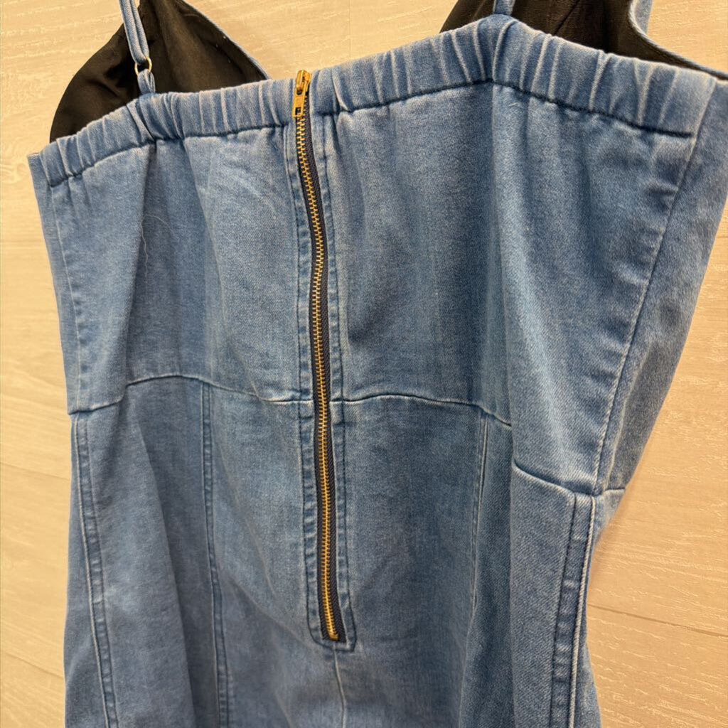Simplee Blue Chambray Embroidered Sleeveless Dress Large