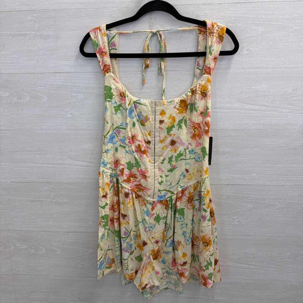 Yellow/ Multi Floral Print Romper Medium
