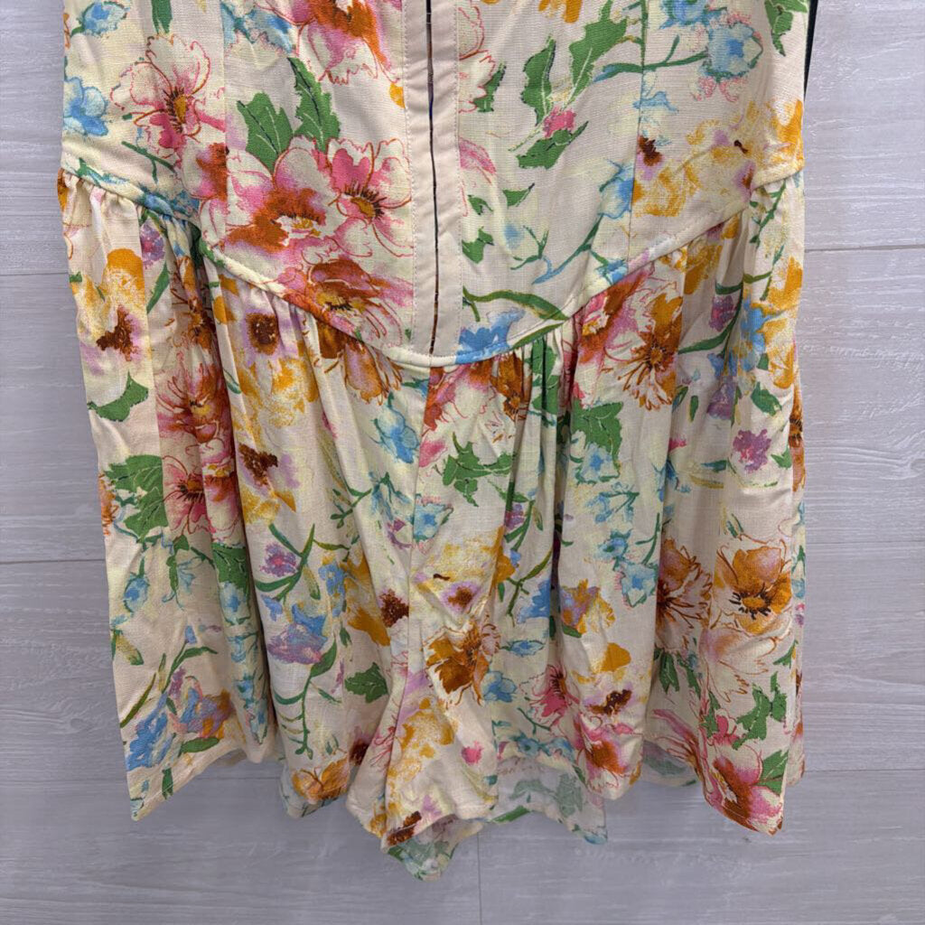 Yellow/ Multi Floral Print Romper Medium