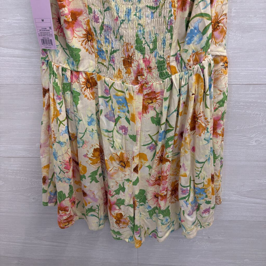 Yellow/ Multi Floral Print Romper Medium