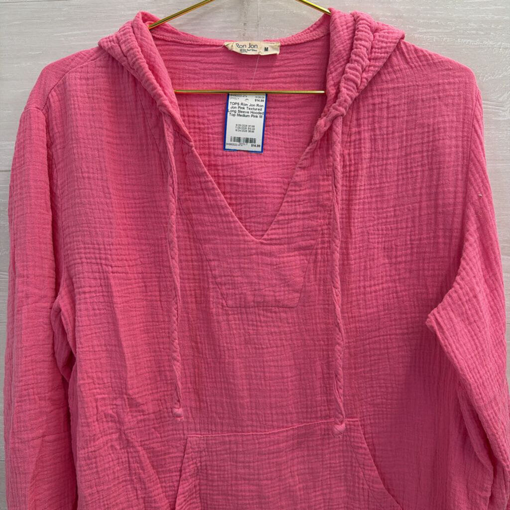 Ron Jon Pink Textured Long Sleeve Hooded Top Medium