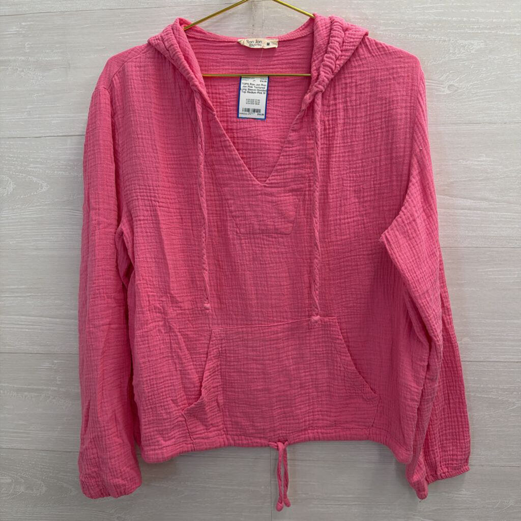 Ron Jon Pink Textured Long Sleeve Hooded Top Medium