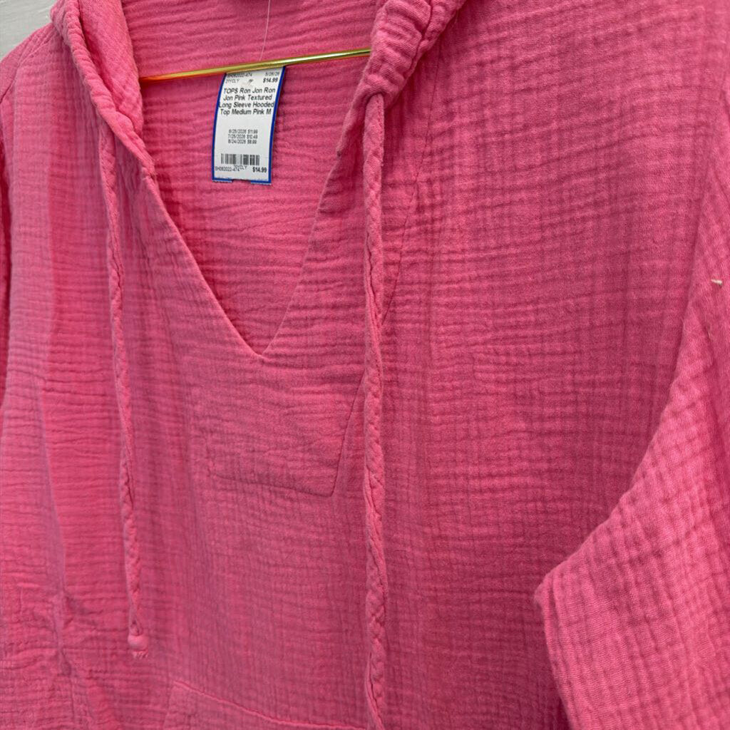 Ron Jon Pink Textured Long Sleeve Hooded Top Medium