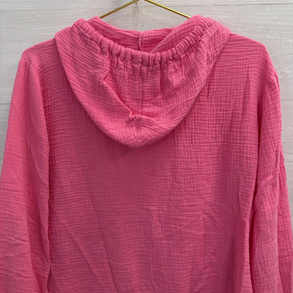 Ron Jon Pink Textured Long Sleeve Hooded Top Medium