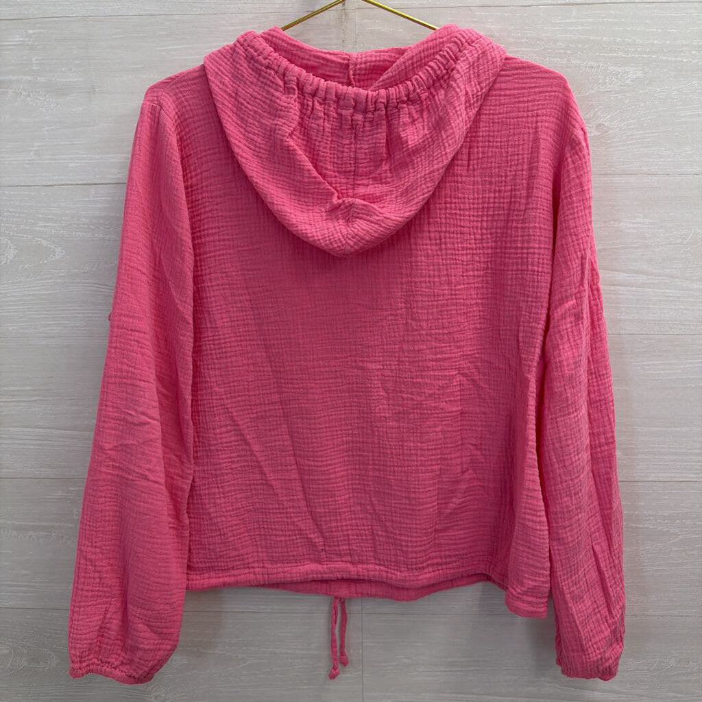 Ron Jon Pink Textured Long Sleeve Hooded Top Medium