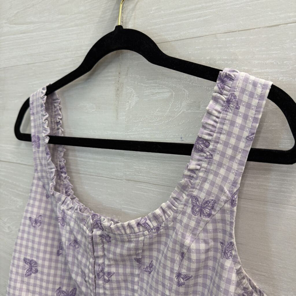 Elodie Purple/ White Gingham Butterfly Print Cropped Tank Top Medium