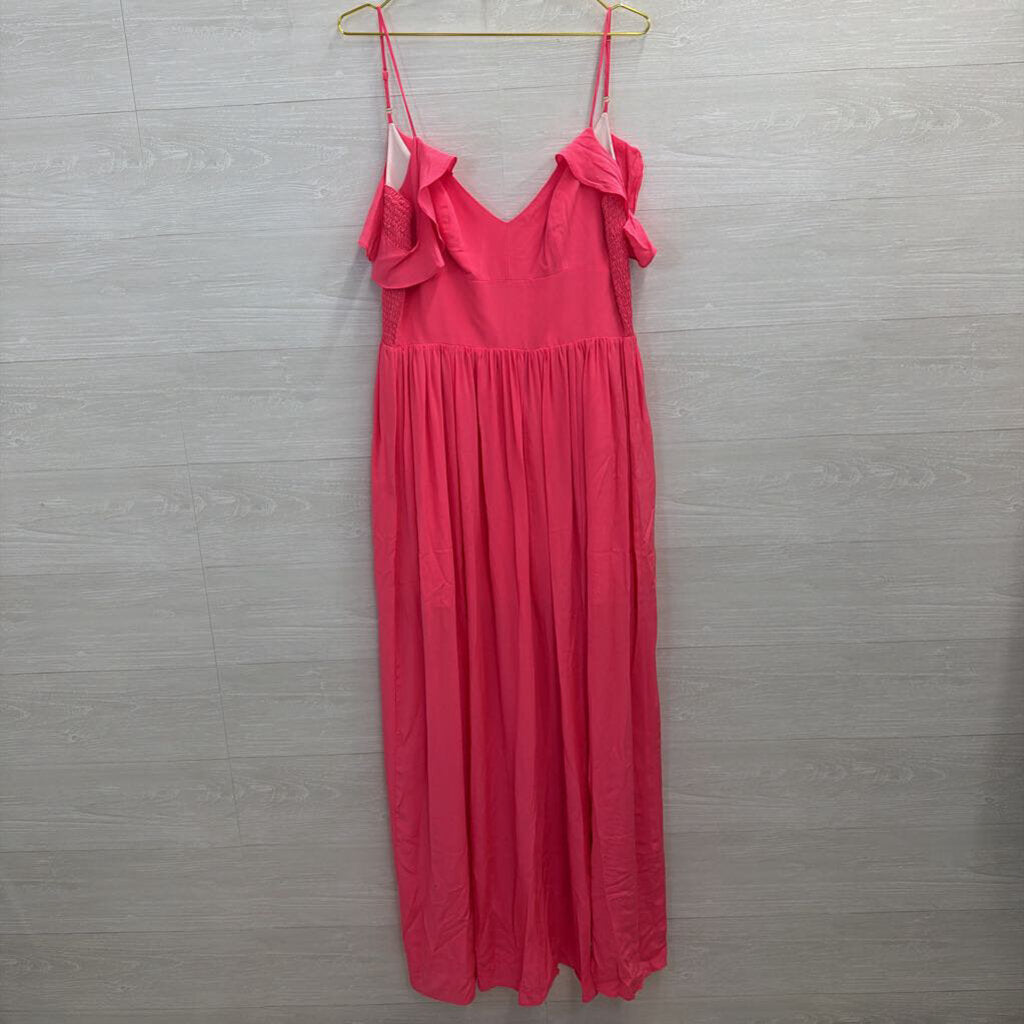 Amanda Uprichard Bright Coral Offshoulder Chiffon Maxi Medium