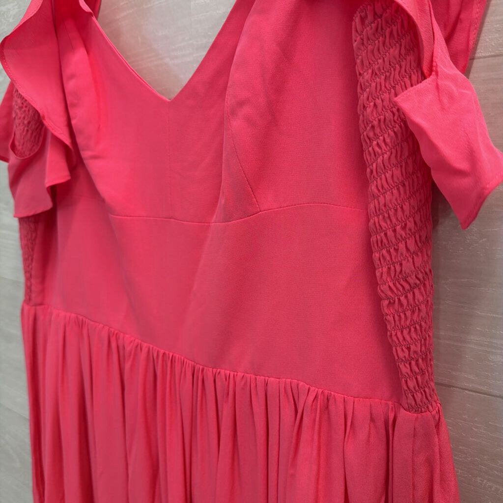 Amanda Uprichard Bright Coral Offshoulder Chiffon Maxi Medium